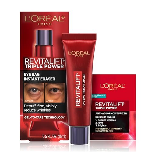 L'Oreal Paris Revitalift Triple Power Eye Bag Instant Eraser - Firming Eye Tightener Treatment, 0.5 oz with Sample Avelisse