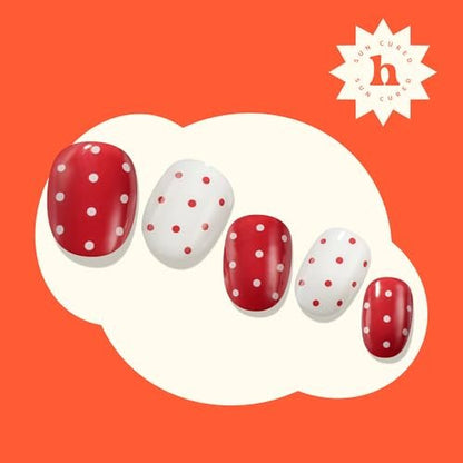 Heyhae Semi Cured Gel Nail Strips - Winter Red Polka Dots - No LED Lamp Needed - Easy Apply & Remove, Salon Quality - 28 Strips, Prep Pads, File & Wooden Stick Avelisse