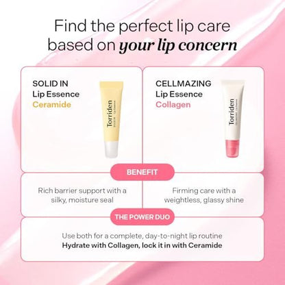 Torriden CELLMAZING Glass-Like Shine Lip Essence - Weightless Hydration for Smooth, Glossy Lips - 5D Collagen, Peptide, Jojoba Oil - Non-Sticky Korean Lip Care (11ml / 0.37 fl.oz) Avelisse