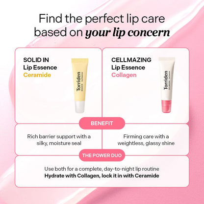 Torriden CELLMAZING Glass-Like Shine Lip Essence - Weightless Hydration for Smooth, Glossy Lips - 5D Collagen, Peptide, Jojoba Oil - Non-Sticky Korean Lip Care (11ml / 0.37 fl.oz) Avelisse
