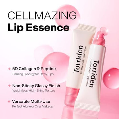 Torriden CELLMAZING Glass-Like Shine Lip Essence - Weightless Hydration for Smooth, Glossy Lips - 5D Collagen, Peptide, Jojoba Oil - Non-Sticky Korean Lip Care (11ml / 0.37 fl.oz) Avelisse