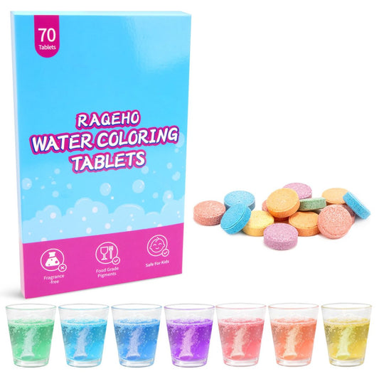 RAQEHO Colorful Bath Tablets - 70 Count Fragrance Free & Non Toxic Water Coloring Bath Bombs for Kids, Spa Science Experiments