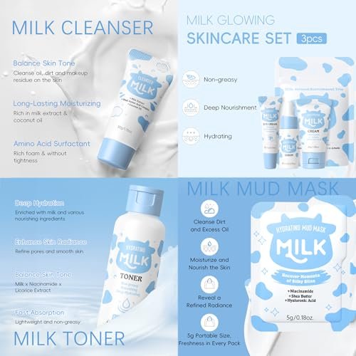 Milk Skin Care Set for Kids & Teens - Gentle Skincare Routine for Girls Age 8-12 - Birthday & Christmas Gift Avelisse
