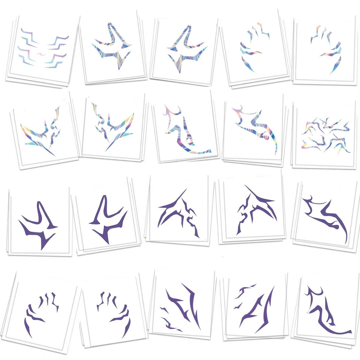 K-pop Demon Temporary Tattoos 60 Pcs - Anime Hunter Halloween Cosplay Costume Temporary Tattoos Purple and Laser Multicolor Stripes Tattoos 13+ - görsel 1