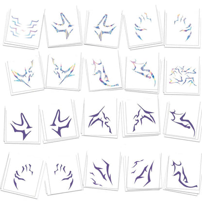 K-pop Demon Temporary Tattoos 60 Pcs - Anime Hunter Halloween Cosplay Costume Temporary Tattoos Purple and Laser Multicolor Stripes Tattoos 13+
