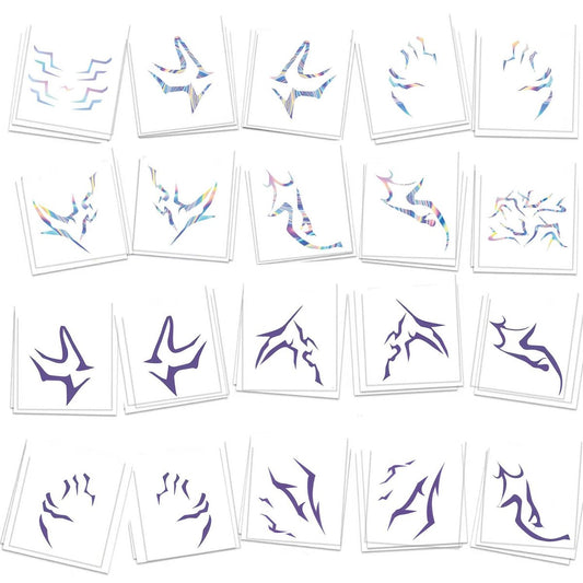 K-pop Demon Temporary Tattoos 60 Pcs - Anime Hunter Halloween Cosplay Costume Temporary Tattoos Purple and Laser Multicolor Stripes Tattoos 13+