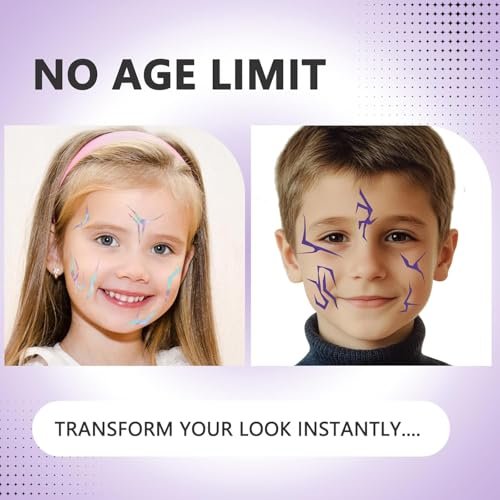 K-pop Demon Temporary Tattoos 60 Pcs - Anime Hunter Halloween Cosplay Costume Temporary Tattoos Purple and Laser Multicolor Stripes Tattoos 13+ - görsel 6