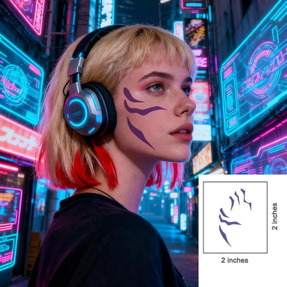 K-pop Demon Temporary Tattoos 60 Pcs - Anime Hunter Halloween Cosplay Costume Temporary Tattoos Purple and Laser Multicolor Stripes Tattoos 13+