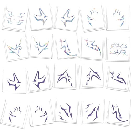 K-pop Demon Temporary Tattoos 60 Pcs - Anime Hunter Halloween Cosplay Costume Temporary Tattoos Purple and Laser Multicolor Stripes Tattoos 13+ - görsel 2