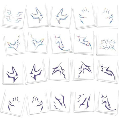 K-pop Demon Temporary Tattoos 60 Pcs - Anime Hunter Halloween Cosplay Costume Temporary Tattoos Purple and Laser Multicolor Stripes Tattoos 13+