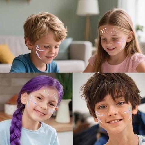 K-pop Demon Temporary Tattoos 60 Pcs - Anime Hunter Halloween Cosplay Costume Temporary Tattoos Purple and Laser Multicolor Stripes Tattoos 13+ - görsel 8