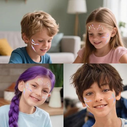 K-pop Demon Temporary Tattoos 60 Pcs - Anime Hunter Halloween Cosplay Costume Temporary Tattoos Purple and Laser Multicolor Stripes Tattoos 13+