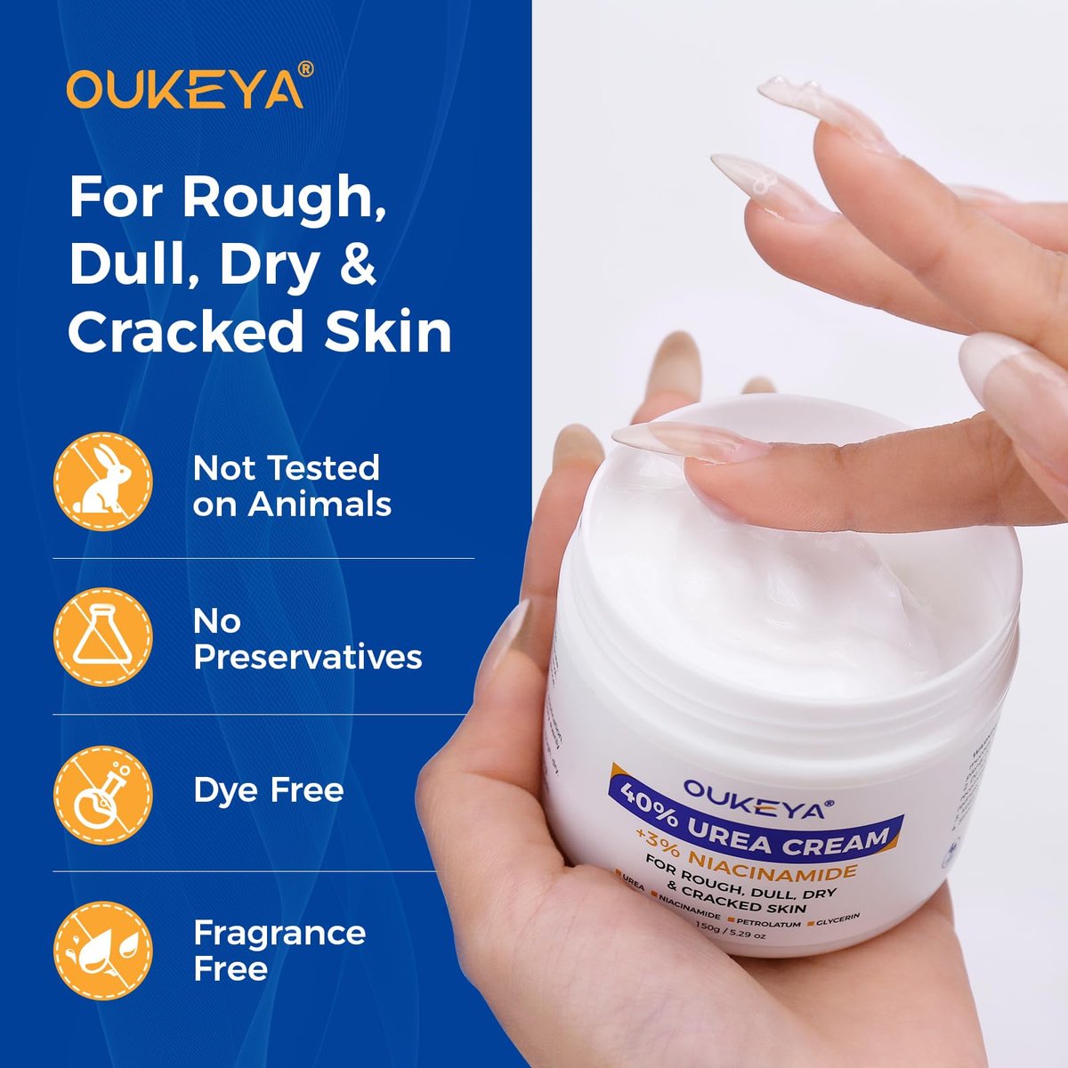 OUKEYA Urea Cream 40 Percent with 3% Niacinamide - Intensive Moisturizer for Extremely Dry, Chapped, Rough Skin on Hands, Feet, Elbows & Knees - Deep Hydration & Evens Skin Tone, 5.29 oz Avelisse