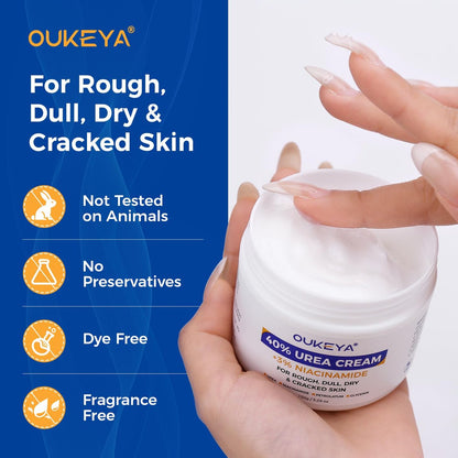OUKEYA Urea Cream 40 Percent with 3% Niacinamide - Intensive Moisturizer for Extremely Dry, Chapped, Rough Skin on Hands, Feet, Elbows & Knees - Deep Hydration & Evens Skin Tone, 5.29 oz Avelisse