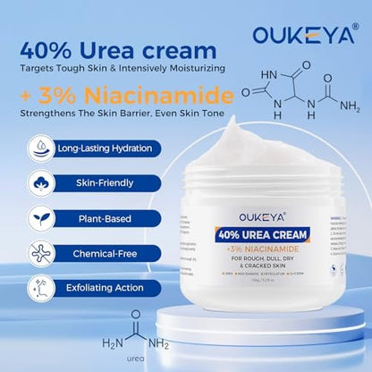 OUKEYA Urea Cream 40 Percent with 3% Niacinamide - Intensive Moisturizer for Extremely Dry, Chapped, Rough Skin on Hands, Feet, Elbows & Knees - Deep Hydration & Evens Skin Tone, 5.29 oz Avelisse
