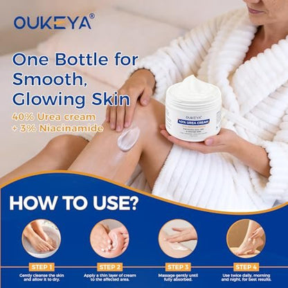 OUKEYA Urea Cream 40 Percent with 3% Niacinamide - Intensive Moisturizer for Extremely Dry, Chapped, Rough Skin on Hands, Feet, Elbows & Knees - Deep Hydration & Evens Skin Tone, 5.29 oz Avelisse