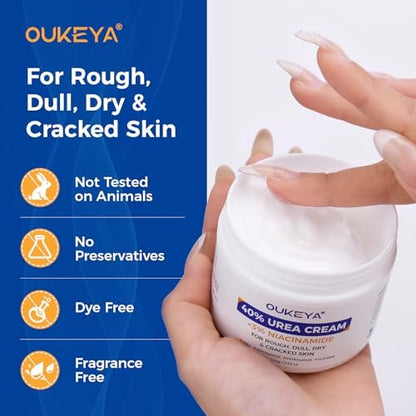 OUKEYA Urea Cream 40 Percent with 3% Niacinamide - Intensive Moisturizer for Extremely Dry, Chapped, Rough Skin on Hands, Feet, Elbows & Knees - Deep Hydration & Evens Skin Tone, 5.29 oz Avelisse