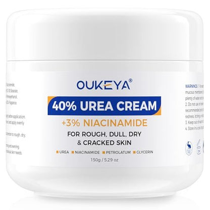 OUKEYA Urea Cream 40 Percent with 3% Niacinamide - Intensive Moisturizer for Extremely Dry, Chapped, Rough Skin on Hands, Feet, Elbows & Knees - Deep Hydration & Evens Skin Tone, 5.29 oz Avelisse