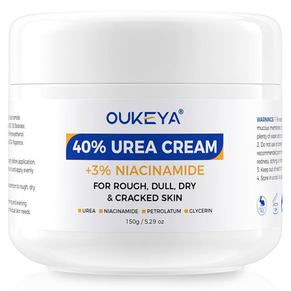 OUKEYA Urea Cream 40 Percent with 3% Niacinamide - Intensive Moisturizer for Extremely Dry, Chapped, Rough Skin on Hands, Feet, Elbows & Knees - Deep Hydration & Evens Skin Tone, 5.29 oz Avelisse