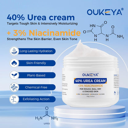 OUKEYA Urea Cream 40 Percent with 3% Niacinamide - Intensive Moisturizer for Extremely Dry, Chapped, Rough Skin on Hands, Feet, Elbows & Knees - Deep Hydration & Evens Skin Tone, 5.29 oz Avelisse