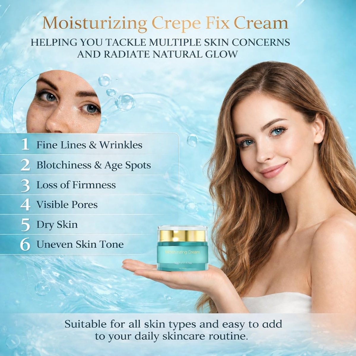 ZZILME Moisturizing Crepe Fix Cream - Firming & Anti-Wrinkle Cream for Face, Neck & Body with Hyaluronic Acid & Collagen - 1.75 oz Avelisse