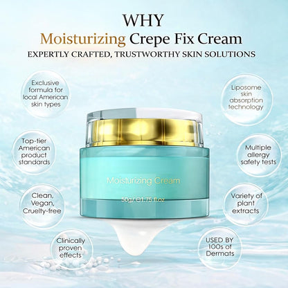 ZZILME Moisturizing Crepe Fix Cream - Firming & Anti-Wrinkle Cream for Face, Neck & Body with Hyaluronic Acid & Collagen - 1.75 oz Avelisse