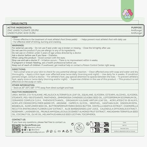 SAVILAND Antifungal Cream - Max Strength 25% Undecylenic Acid, FSA/HSA Eligible, 4.23 oz - Treats Athlete's Foot, Jock Itch, Ringworm with Tea Tree & Oregano Oil Avelisse