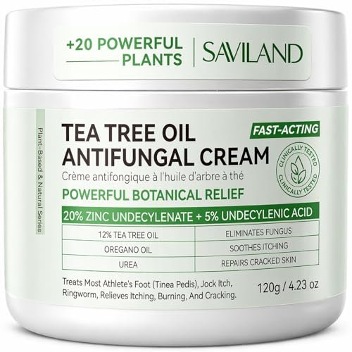 SAVILAND Antifungal Cream - Max Strength 25% Undecylenic Acid, FSA/HSA Eligible, 4.23 oz - Treats Athlete's Foot, Jock Itch, Ringworm with Tea Tree & Oregano Oil Avelisse