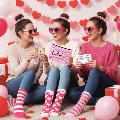 Y1tvei Galentine's Day Pink Gifts - 36-Piece Canvas Cosmetic Pouch Set with Makeup Bags, Heart Sunglasses, Stockings, Hair Ties, Bracelets, Greeting Cards - Valentine's Day Gift for Women Bestie Party Favors
