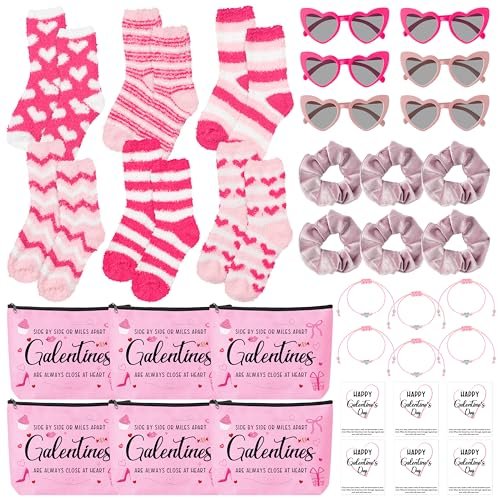 Y1tvei Galentine's Day Pink Gifts - 36-Piece Canvas Cosmetic Pouch Set with Makeup Bags, Heart Sunglasses, Stockings, Hair Ties, Bracelets, Greeting Cards - Valentine's Day Gift for Women Bestie Party Favors - görsel 2