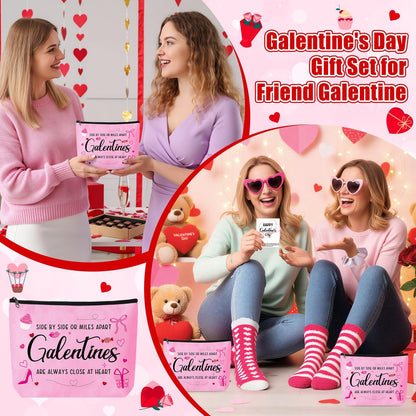 Y1tvei Galentine's Day Pink Gifts - 36-Piece Canvas Cosmetic Pouch Set with Makeup Bags, Heart Sunglasses, Stockings, Hair Ties, Bracelets, Greeting Cards - Valentine's Day Gift for Women Bestie Party Favors