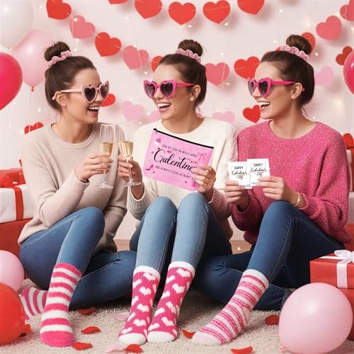Y1tvei Galentine's Day Pink Gifts - 36-Piece Canvas Cosmetic Pouch Set with Makeup Bags, Heart Sunglasses, Stockings, Hair Ties, Bracelets, Greeting Cards - Valentine's Day Gift for Women Bestie Party Favors - görsel 10