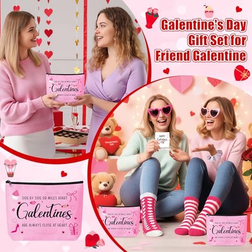 Y1tvei Galentine's Day Pink Gifts - 36-Piece Canvas Cosmetic Pouch Set with Makeup Bags, Heart Sunglasses, Stockings, Hair Ties, Bracelets, Greeting Cards - Valentine's Day Gift for Women Bestie Party Favors - görsel 12