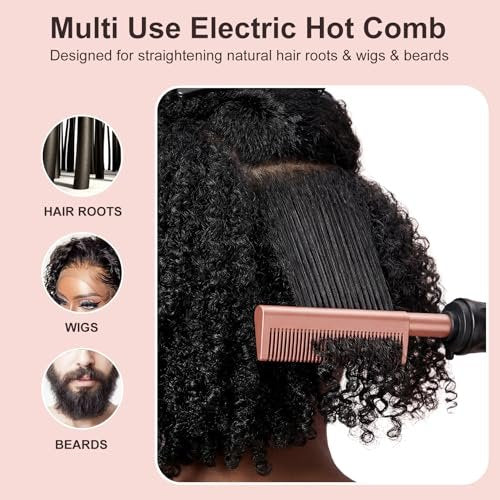 Ceramic Hot Comb for Lace Front Wigs - Electric Straightening Comb with 14 Temperature Settings & Auto Shut Off, Dual Voltage Travel Pressing Comb for Black Women Hair (Rose Gold, 12 Inches) Avelisse