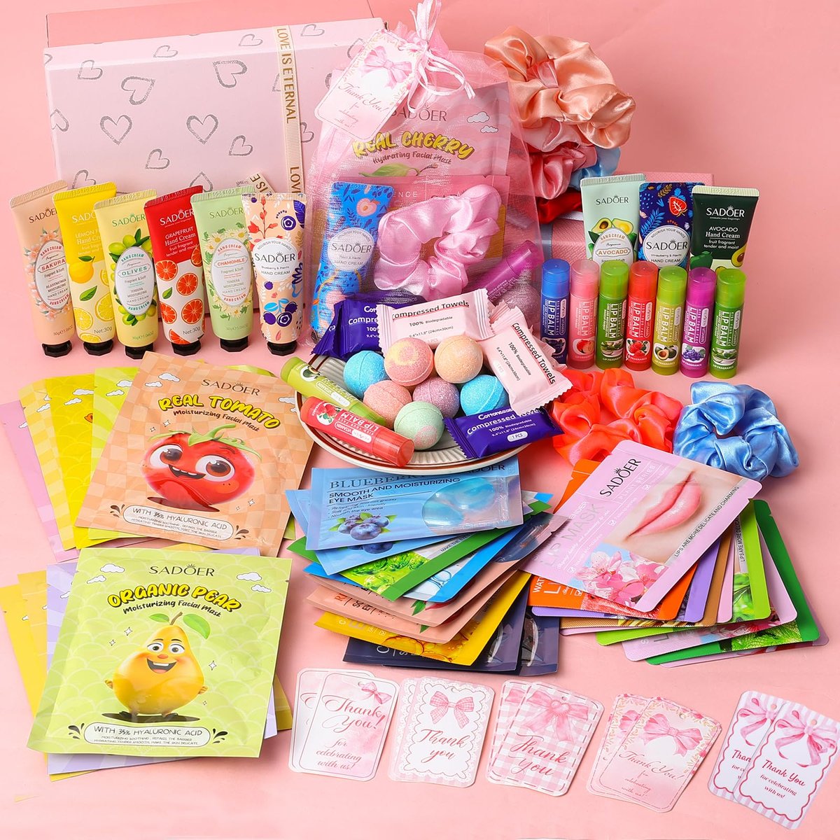 100 PCS Spa Party Supplies for Girls - Face Masks, Hand Cream, Lip Balm, Under Eye Patches, Lip Mask, Foot Bath Bombs - Spa Birthday Sleepover Party Favors Avelisse