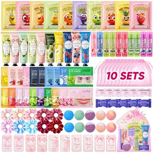 100 PCS Spa Party Supplies for Girls - Face Masks, Hand Cream, Lip Balm, Under Eye Patches, Lip Mask, Foot Bath Bombs - Spa Birthday Sleepover Party Favors Avelisse