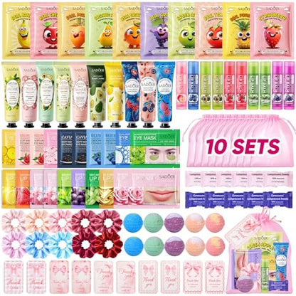 100 PCS Spa Party Supplies for Girls - Face Masks, Hand Cream, Lip Balm, Under Eye Patches, Lip Mask, Foot Bath Bombs - Spa Birthday Sleepover Party Favors Avelisse