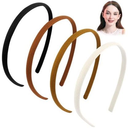 Vovii 4-Pack Thin Headbands for Women - Non-Slip Fabric Skinny Hairbands, No Headache Pressure