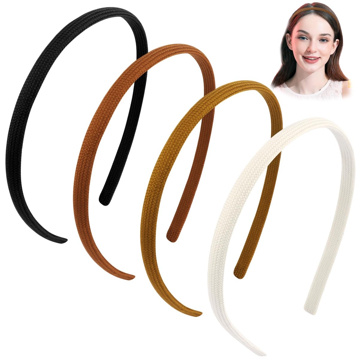 Vovii 4-Pack Thin Headbands for Women - Non-Slip Fabric Skinny Hairbands, No Headache Pressure - görsel 1