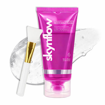 skynflow Collagen Mask - Overnight Wrapping Niacinamide Peel Off Facial Mask for Hydration & Elasticity, Supports Firmness & Revives Tired Skin, Hydrolyzed Collagen for All Skin Types - 2.54 Fl Oz Avelisse