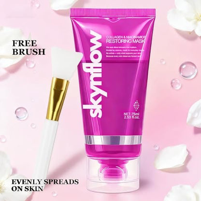 skynflow Collagen Mask - Overnight Wrapping Niacinamide Peel Off Facial Mask for Hydration & Elasticity, Supports Firmness & Revives Tired Skin, Hydrolyzed Collagen for All Skin Types - 2.54 Fl Oz Avelisse