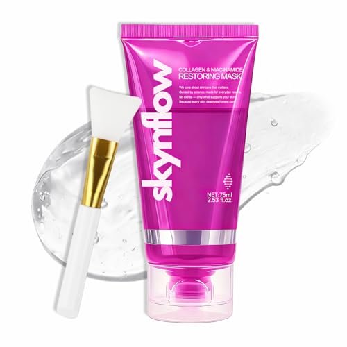 skynflow Collagen Mask - Overnight Wrapping Niacinamide Peel Off Facial Mask for Hydration & Elasticity, Supports Firmness & Revives Tired Skin, Hydrolyzed Collagen for All Skin Types - 2.54 Fl Oz Avelisse