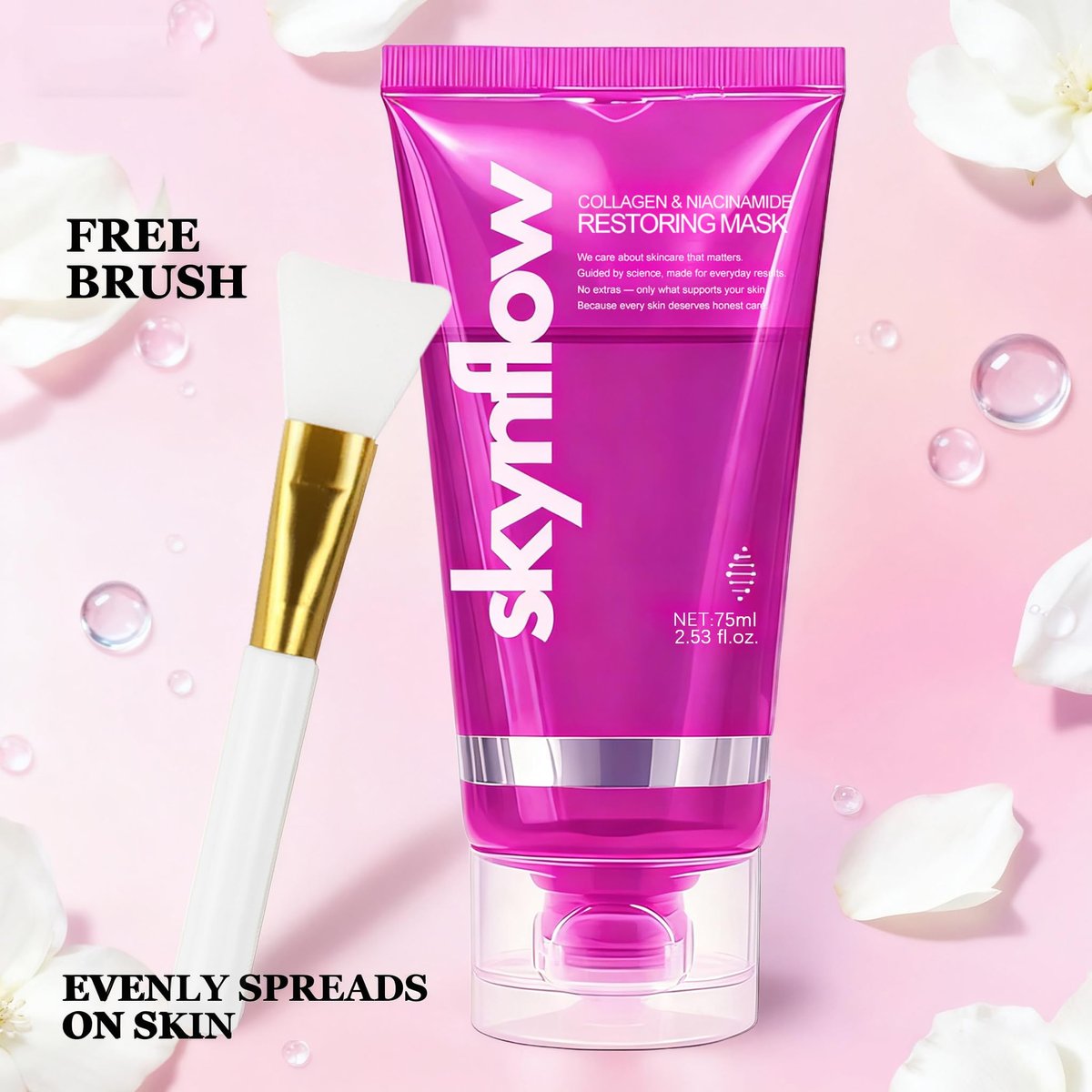 skynflow Collagen Mask - Overnight Wrapping Niacinamide Peel Off Facial Mask for Hydration & Elasticity, Supports Firmness & Revives Tired Skin, Hydrolyzed Collagen for All Skin Types - 2.54 Fl Oz Avelisse