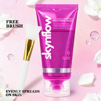 skynflow Collagen Mask - Overnight Wrapping Niacinamide Peel Off Facial Mask for Hydration & Elasticity, Supports Firmness & Revives Tired Skin, Hydrolyzed Collagen for All Skin Types - 2.54 Fl Oz Avelisse