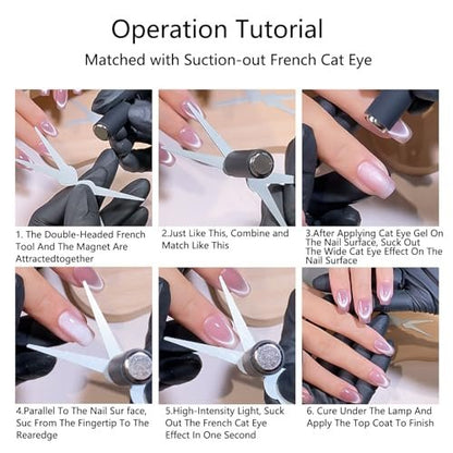 CHEMAILON Cat Eye Nail Magnet for Nails Set – Double-Head French Nail Magnet Tool, Strong Cat Eye Gel Nail Polish Magnet, 2 in 1 Cat Eye Nail Magnet for French Effect, Perfect for DIY or Nail Salon