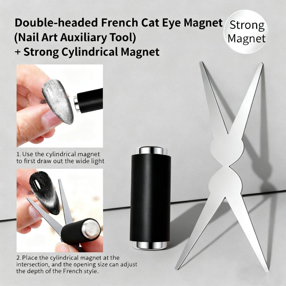 CHEMAILON Cat Eye Nail Magnet for Nails Set – Double-Head French Nail Magnet Tool, Strong Cat Eye Gel Nail Polish Magnet, 2 in 1 Cat Eye Nail Magnet for French Effect, Perfect for DIY or Nail Salon - görsel 9