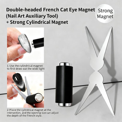 CHEMAILON Cat Eye Nail Magnet for Nails Set – Double-Head French Nail Magnet Tool, Strong Cat Eye Gel Nail Polish Magnet, 2 in 1 Cat Eye Nail Magnet for French Effect, Perfect for DIY or Nail Salon