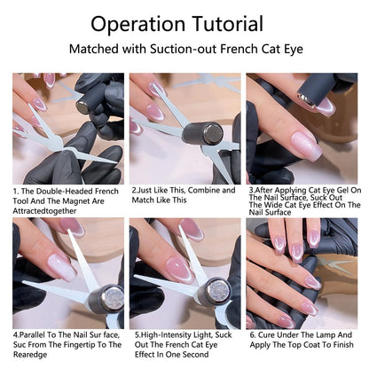 CHEMAILON Cat Eye Nail Magnet for Nails Set – Double-Head French Nail Magnet Tool, Strong Cat Eye Gel Nail Polish Magnet, 2 in 1 Cat Eye Nail Magnet for French Effect, Perfect for DIY or Nail Salon