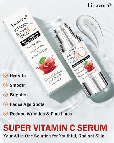 Super Vitamin C Serum for Face | Natural Anti-Aging Formula with Vitamin C, Hyaluronic Acid, Vitamin E & Caffeine – Firming Serum for Hydration, Wrinkle Reduction & Dark Spot Brightening – 1 Fl Oz Avelisse