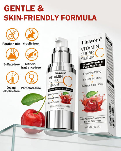 Super Vitamin C Serum for Face | Natural Anti-Aging Formula with Vitamin C, Hyaluronic Acid, Vitamin E & Caffeine – Firming Serum for Hydration, Wrinkle Reduction & Dark Spot Brightening – 1 Fl Oz Avelisse